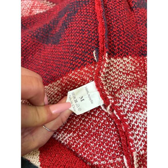 Cardigan sweater Aztec open front deep red front pockets SZ M soft western style - Picture 4 of 6